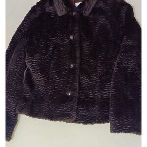 LOFT Woman's Fur Coat Size 10 Chocolate Brown Button Closure
